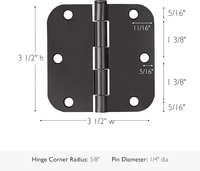 Design House Interior Door Hinge, Matte Black | 5/8" Radius, Traditional - Image 3