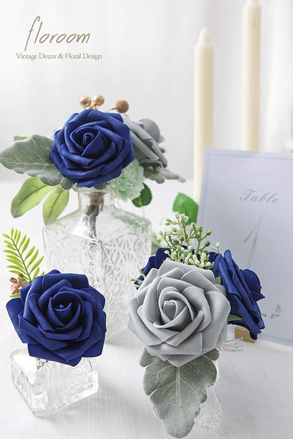 Artificial Flowers 25pcs Real Looking Silver Grey Foam Fake Roses - Image 4
