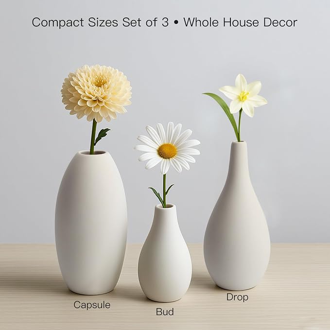 BEAHOT Ceramic Vases Set of 3, Modern Decorative Flower Vases - Image 3