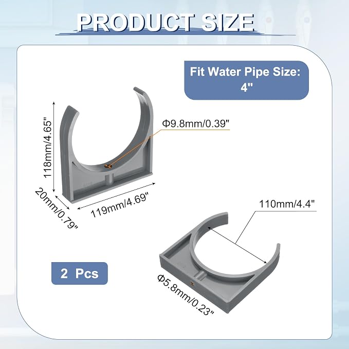 uxcell 2 Pcs PVC Water Pipe Clamps Clips, 110mm ID U-Shaped Water Pipe Buckles - Image 2