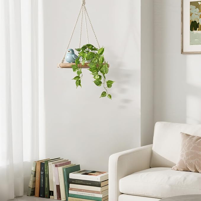 Mkono Fake Hanging Plants with Ceramic Pot, Realistic Greenery Look, Modern - Image 7
