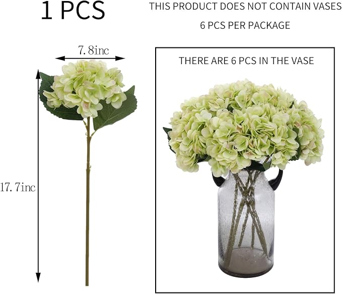Kimura's Cabin 6pcs Hydrangea Artificial Flowers Fake Hydrangeas, Lime Green | - Image 2