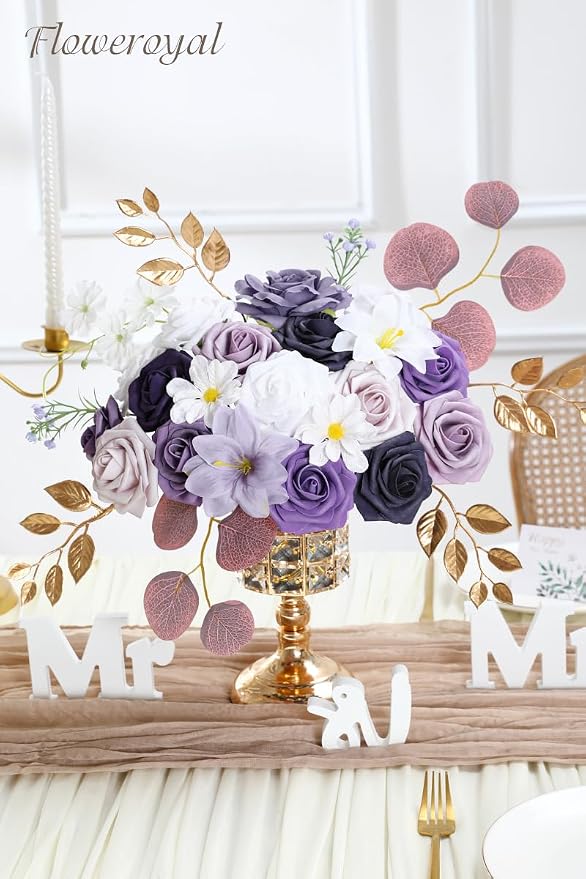 Artificial Flowers Combo Purple Flowers Mix Silk Flowers Fake Roses - Image 3
