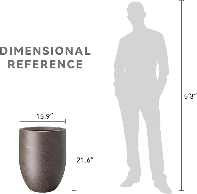 Kante Large Round Bullet Char Brown Concrete Planter 21.7" Tall, Outdoor | - Image 7