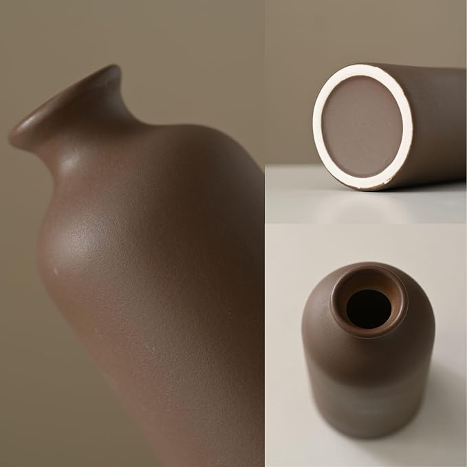 Small Ceramic Vase Set of 3, Modern Boho Farmhouse Flowers Vases | Decorative - Image 3