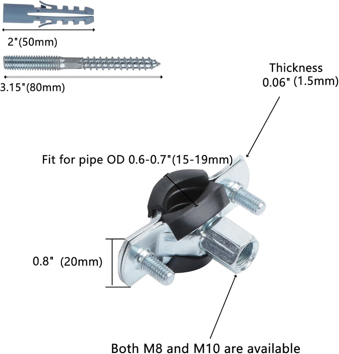 6 PCS Split Ring Pipe Hanger, Heavy Duty Adjustable Pipe Bracket Clamp - Image 2