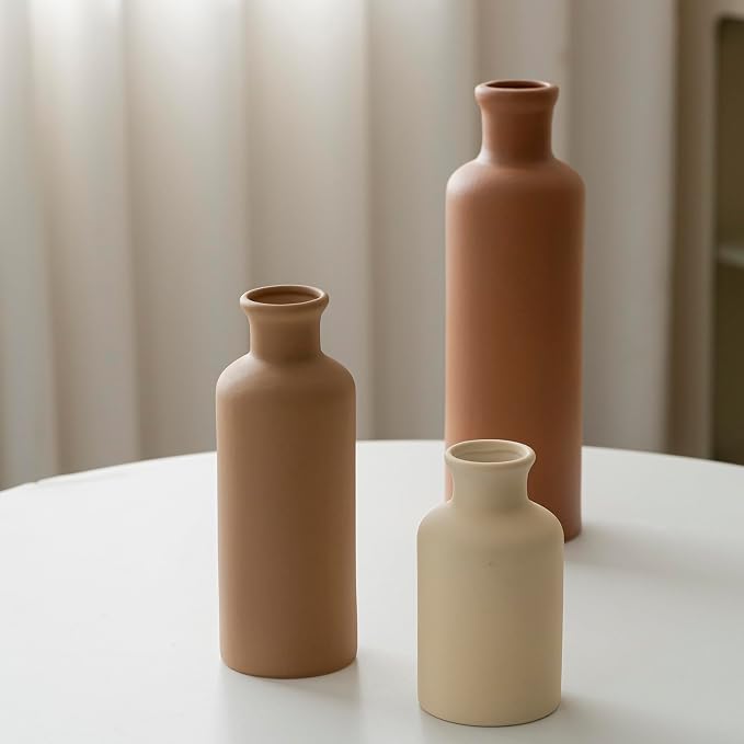 Modern Ceramic Vase Set of 3, Neutral Colors, Decorative Bottles - Image 6