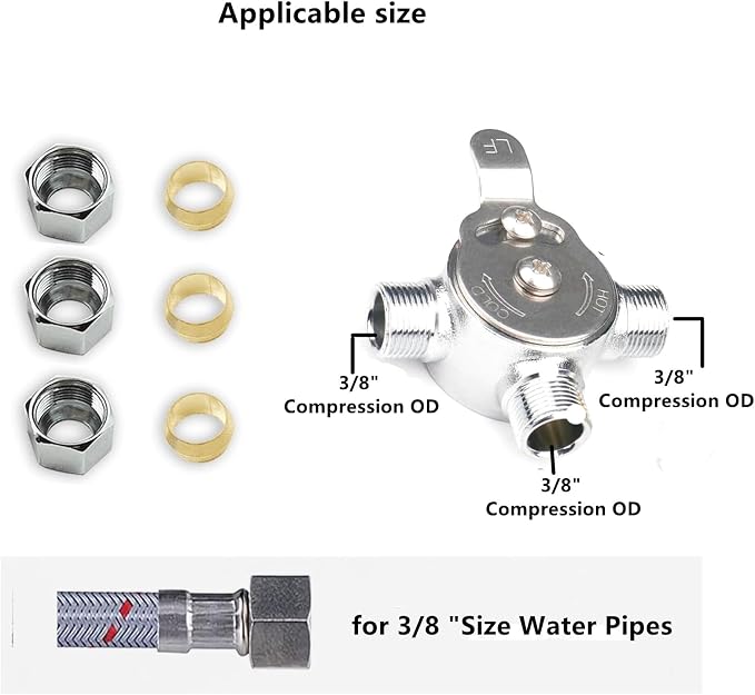 3/8" Manual Mixing Valve for Hot and Cold Water, Three-way Solid Brass - Image 6