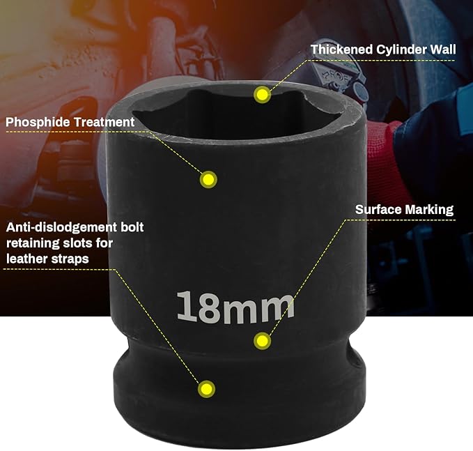 1/2" Drive 18mm Deep Impact Socket, 6 Point Chrome Molybdenum Steel Heavy Duty - Image 5