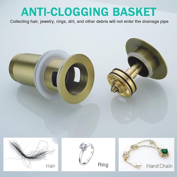 Bottle P-Trap 1 1/4 with Pop Up Drain Stopper with Overflow, Brushed Gold - Image 3