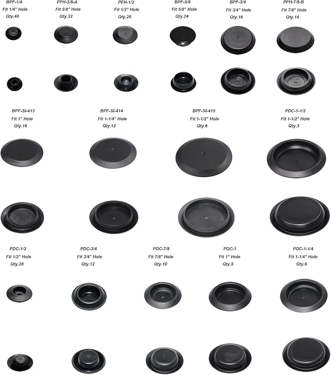 376pcs Flush Mount Black Plastic Hole Plug Assortment - Image 3