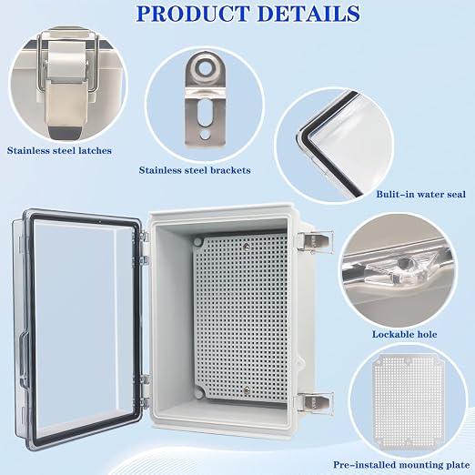 Waterproof Electrical Box, IP67 Junction Box Stainless Steel Latch Hinged Clear - Image 3