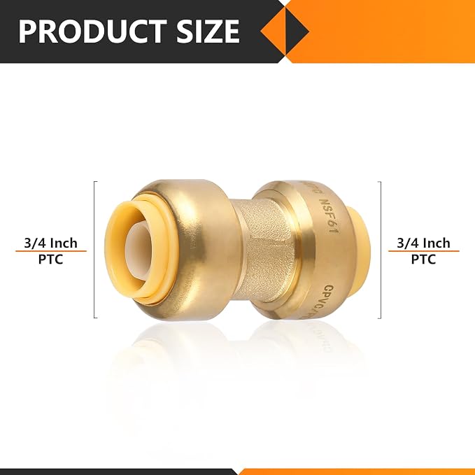 200PC HeSun Pushfit Coupling, 3/4"x3/4" Push to Connect Plumbing Fittings | - Image 2