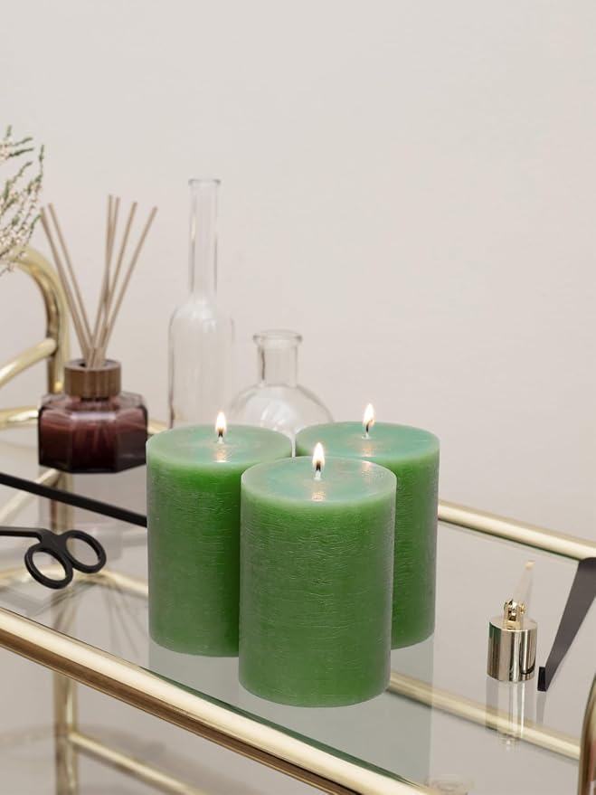 3x4 inch Grass Green Pillar Candles Set of 3 - Image 5
