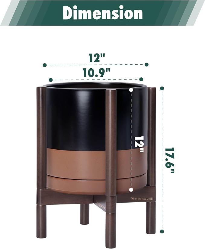 D'vine Dev Ceramic Pot with Walnut Wood Stand, 12 in, 55-B-W-7 | Mid-Century - Image 3