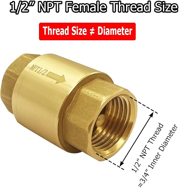 Hooshing 2PCS Brass Check Valve 1/2" NPT Female Thread One Way Backflow - Image 2