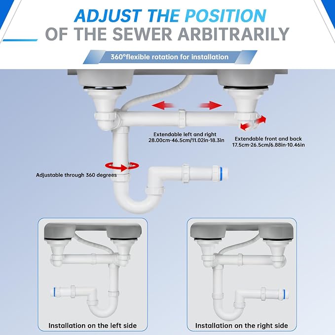1-1/2" Kitchen Sink Drain Kit, Space-Saving Rear P-Trap - Image 5