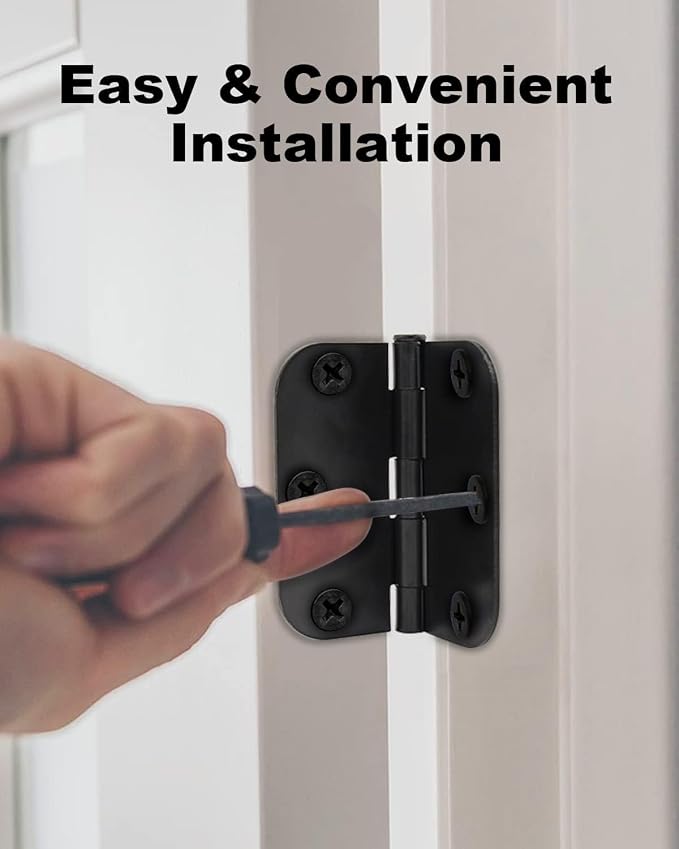 Vervida® Matte Black Door Hinges 3.5 x3.5in 3 Pack Interior 5/8 Radius | 3 - Image 3