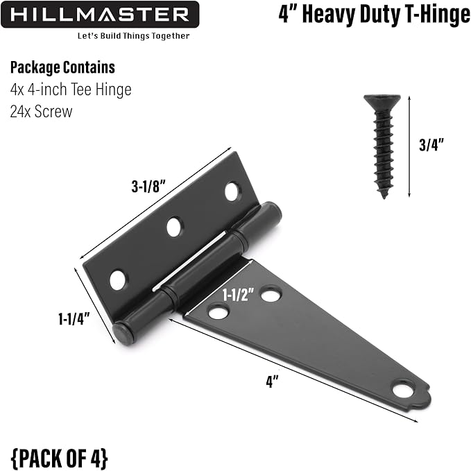 HILLMASTER 4 Inch T-Strap Hinges Shed Window Door Hinges Gate Strap Hinges - Image 4