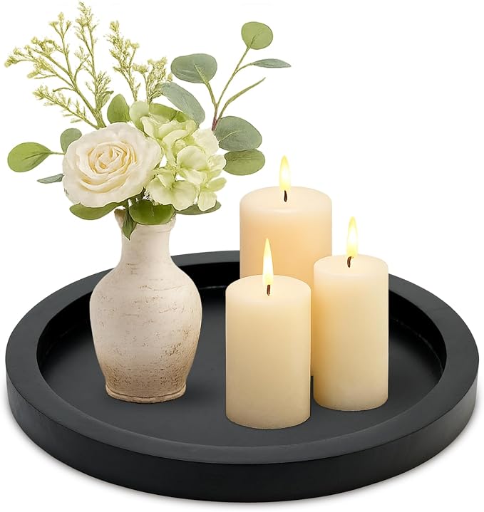 Black Round Wood Decorative Tray by Ayiaren