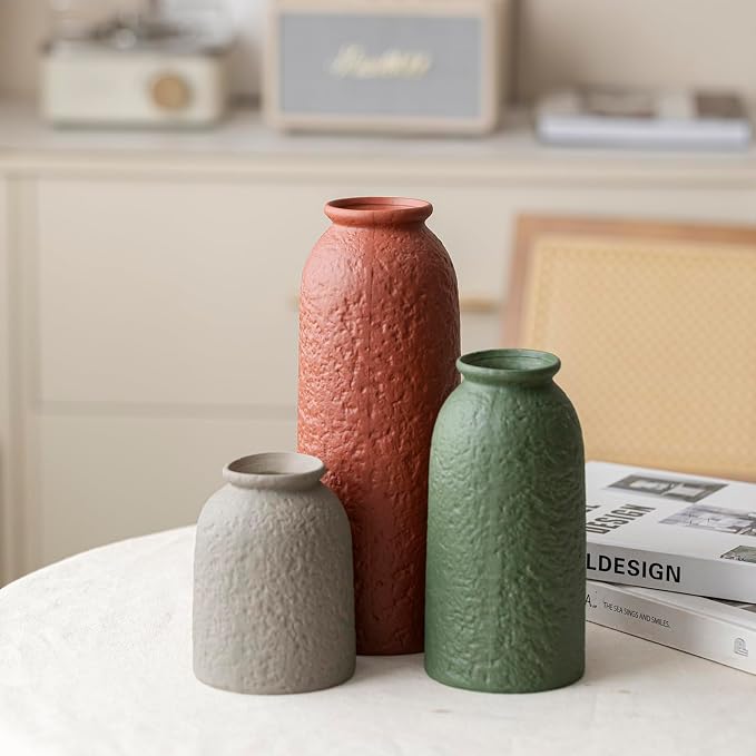 Large Decorative Ceramic Vase Set, 3 Pieces, Nordic Modern Boho Style, - Image 7