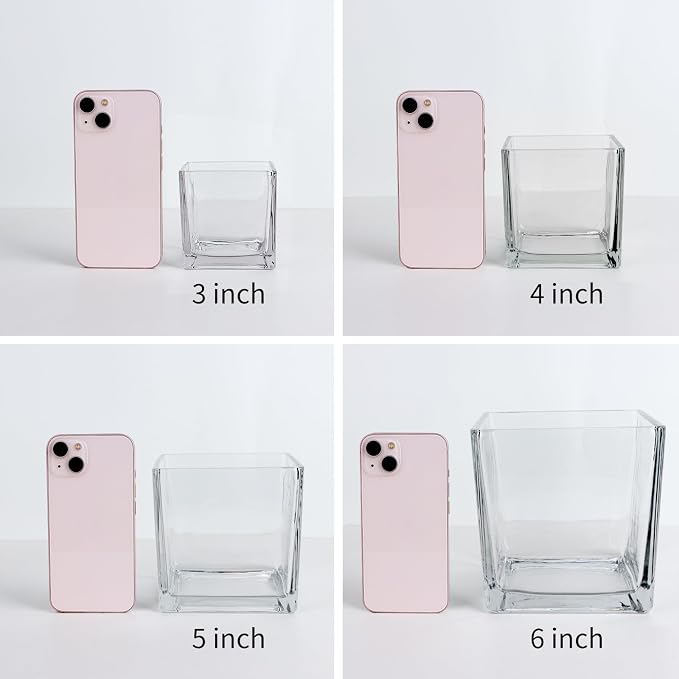 6 Pack Square Glass Vases 4" x 4" x 4", Wedding Party Home Decor - Image 9