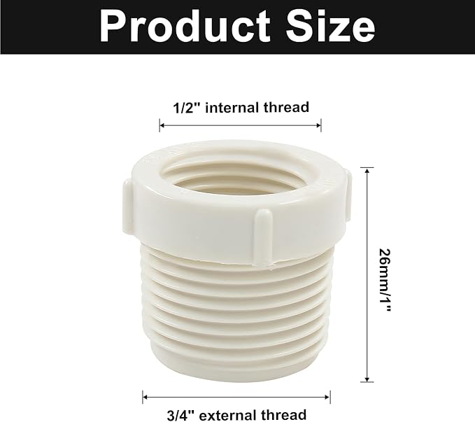 Litoexpe 10PCS 3/4" Male Thread to 1/2" Female Threaded PVC Pipe, Adaptor - Image 2