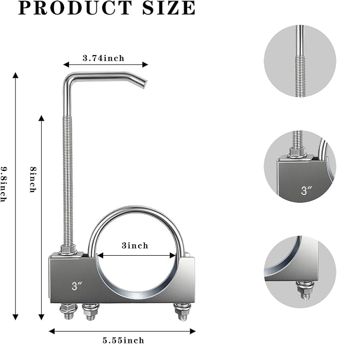 Exhaust Clamp with Hanger fit 3 Inch Universal Exhaust Pipe Rear Muffler Hanger - Image 2