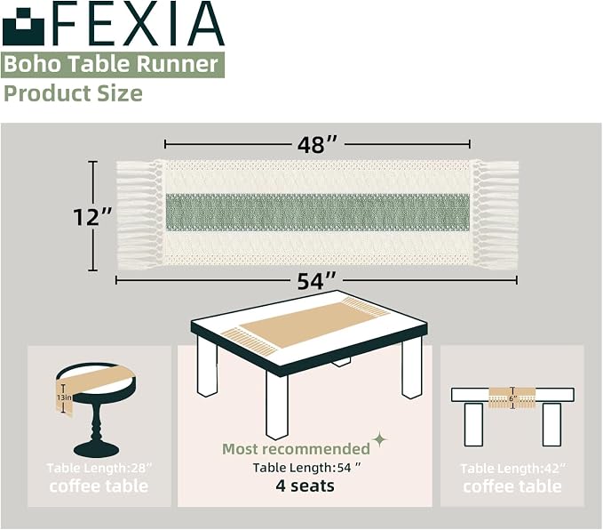 Boho Table Runner for Home Decor 12x48 Sage Green Fall Decorations | 48 Inches - Image 2