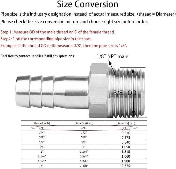Stainless Steel Hose Barb Fitting 1/8" Hose Barb to 1/8" NPT Male Thread - Image 2