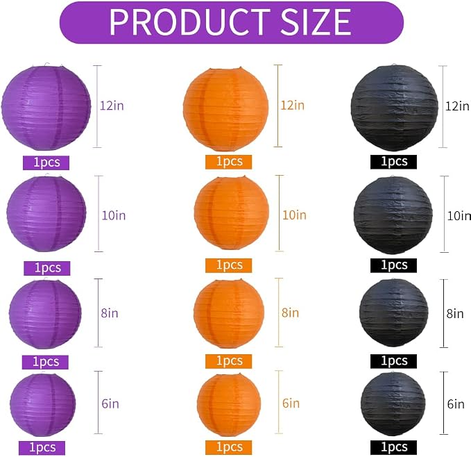 BEISHIDA Black Orange Purple Paper Lantern 6/8/10/12Inch Round Chinese Lamp | - Image 2
