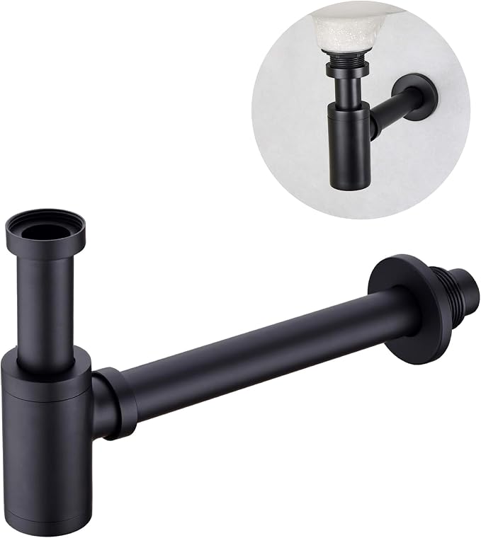 Matte Black Round Bottle P-Trap Drain Kit, 1-1/4 Inch Adjustable Wall Mount by Unknown