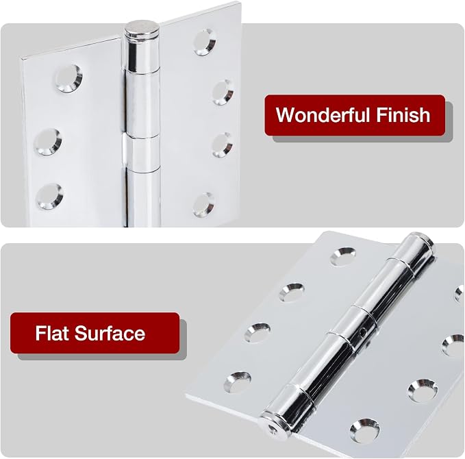 TDCHINGES Heavy Duty Door Hinges 4.5 Inch x 4 1/2" Polished Chrome Square | - Image 4
