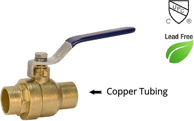 1" Sweat Solder C X C Ball Valve Full Port Water Stop Shut Off, Heavy Duty - Image 3
