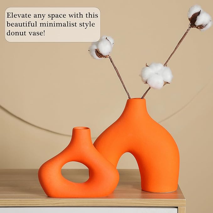 CEMABT Orange Ceramic Vase Set of 2 - Image 4