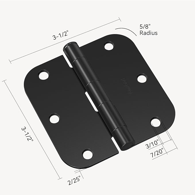 Door Hinges Matte Black 3.5 Inch Rounded 5/8" Radius 18 Pack | Black Interior - Image 5