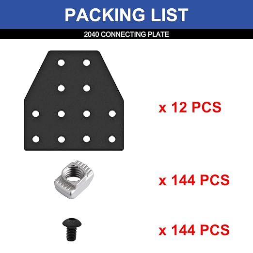 12pcs 2040 Joint Plate Connector Corner T Bracket 12-Hole Black | 2040 V Slot - Image 3