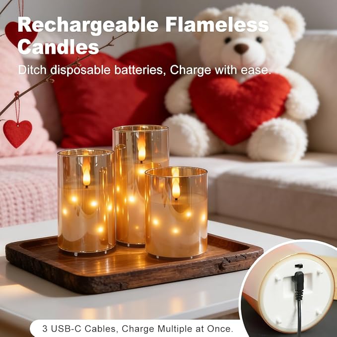 LEDHOLYT Rechargeable Glass LED Flameless Candles, Embedded Star String - Image 5
