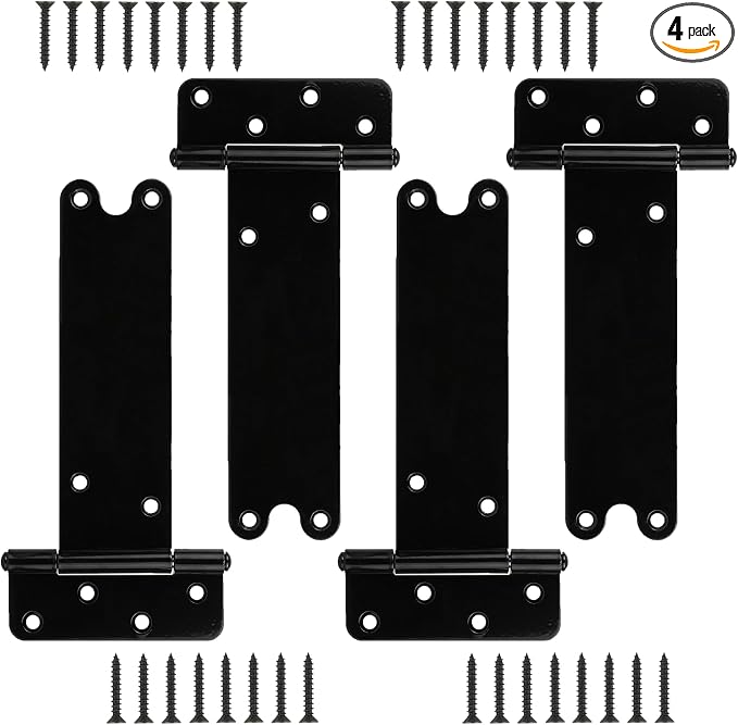 4 Pack 8” Heavy Duty Gate Hinges, 300 Lbs Capacity Black Door Hinges | T Gate by Pubotlu
