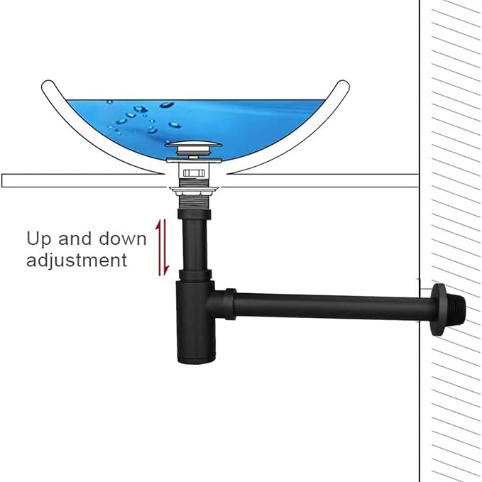 Matte Black Round Bottle P-Trap Drain Kit, 1-1/4 Inch Adjustable Wall Mount - Image 4