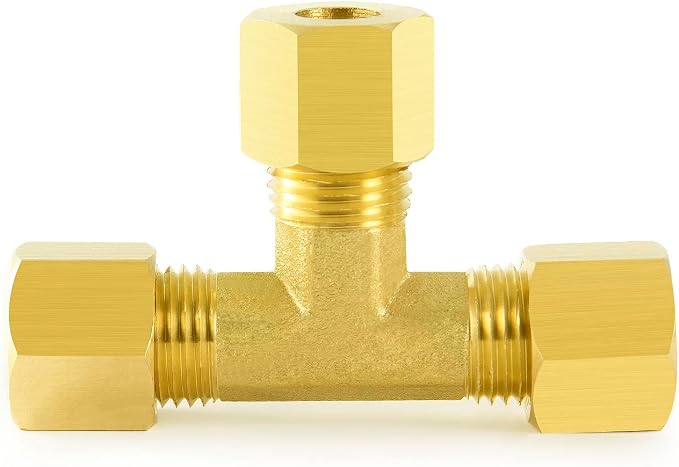 ChillWaves Brass Tee Compression Tube Fitting, 3/8" OD x 3/8" OD x 3/8" OD - Image 2