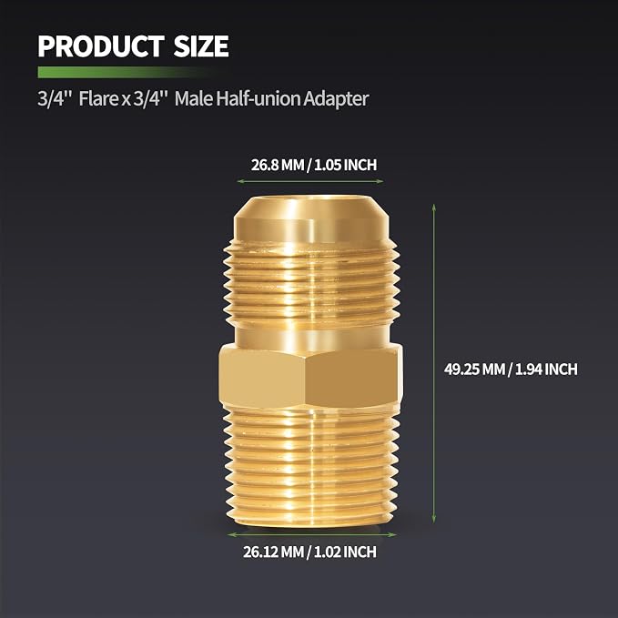 2 PCS Brass Gas Adapter 3/4" Flare x 3/4 Inch NPT Male Pipe Connector | Couples - Image 2