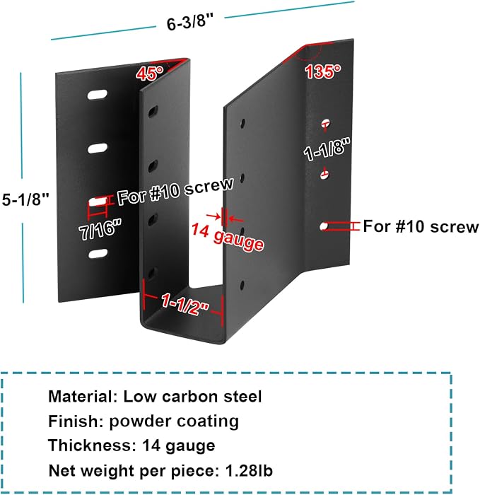 2 Pack Black Skewed Left 45 Degree Angled Joist Hanger - Image 2