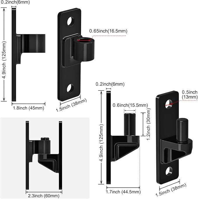 4.9" Heavy Duty Gate Hinges, Wall Mount Female Male Hinges | 4 Pairs, - Image 3