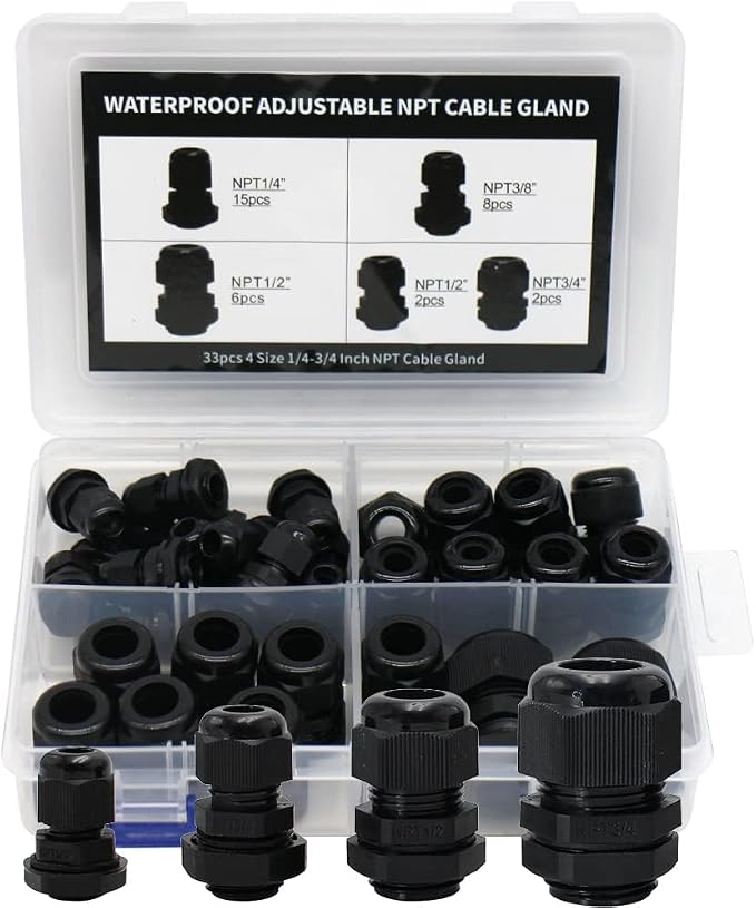Electrical Conduit Fittings 33 Pack Adjustable 3-18mm Nylon PA66 Cable Glands - Image 9