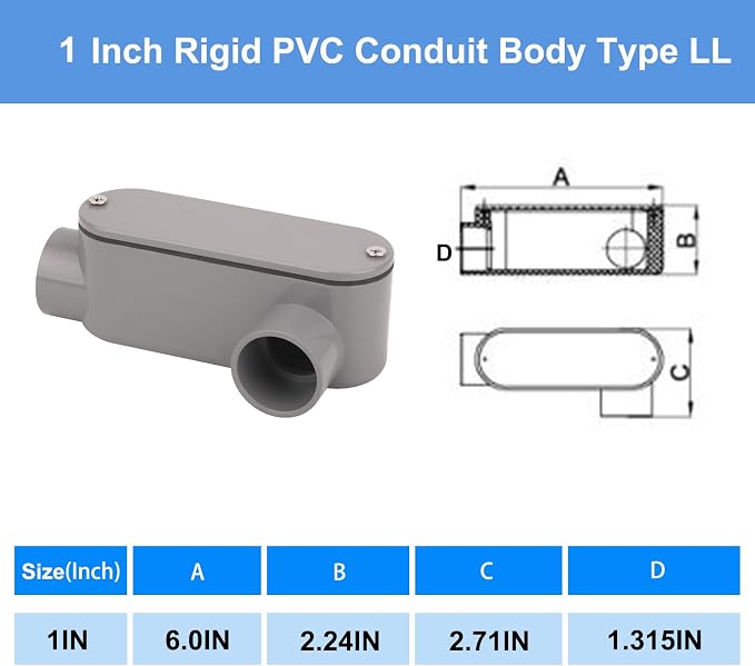 4Pack 1 Inch Rigid PVC Conduit Body Type LL 1IN PVC Conduit Bodies LL Type - Image 2