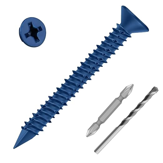 1/4" x 1-3/4" Concrete Screw Anchor Blue Flat Head Screws by Etauwe
