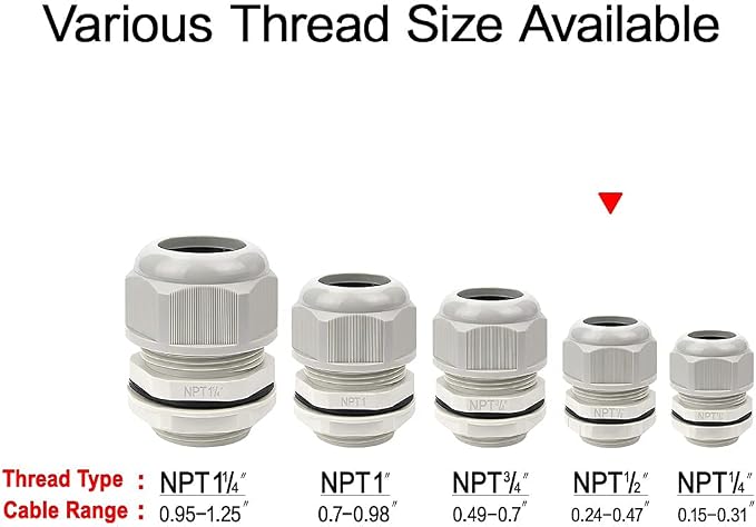 20 Pack NPT 1/2" Cable Glands Waterproof Adjustable 6-12mm Cable Connectors - Image 5