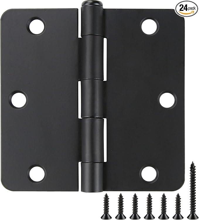 Matte Black Door Hinges 3.5" 24 Pack Rounded by JIWDOORHINGESFORHOME