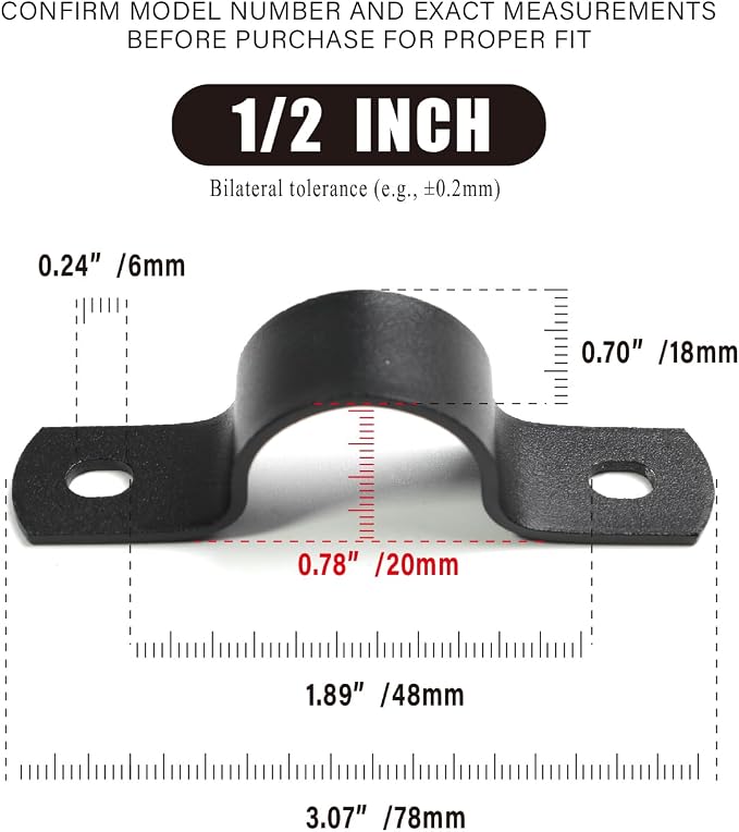 Black U-Clamps 1/2 INCH Metal Pipe Clamps 2-Hole U-Brackets Suitable - Image 4